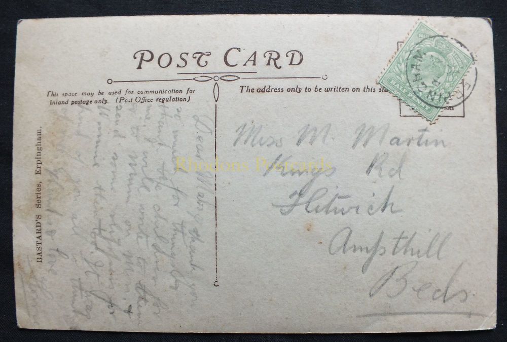 Genealogy Postcard - Sent To MISS M MARTIN, Flitwick,Ampthill, Beds - Erpingham Thimble Postmark