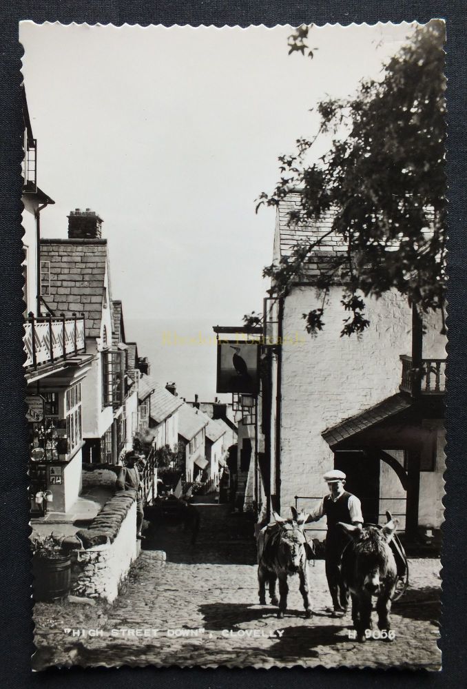 Devon - Clovelly - High Street Down - 1950s Valentines Real Photo Postcard