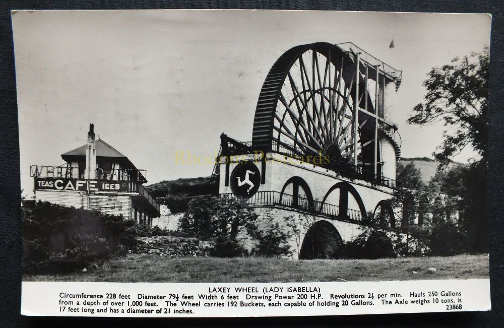 Isle of Man-Laxey Wheel (Lady Isabella)-1960s Salmon Real Photo Greetings Postcard
