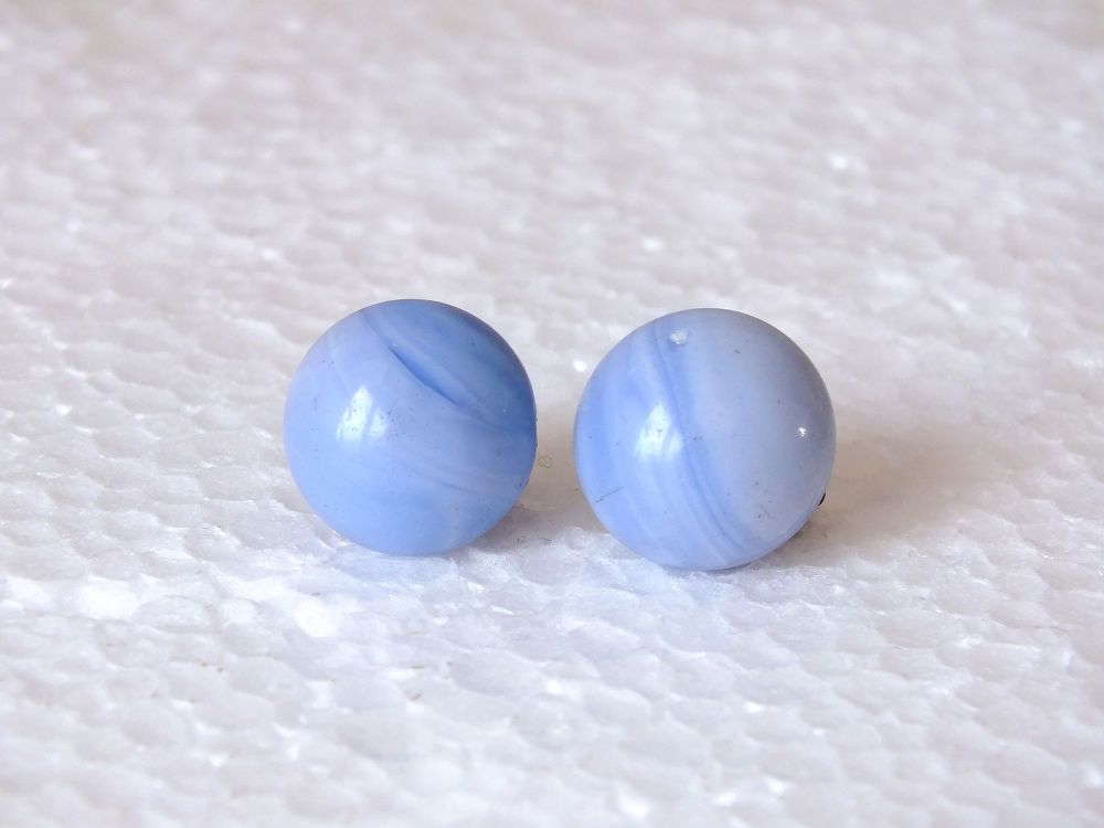 Clip On Earrings - Silver Backed With Pastel Blue Cabochon Stones