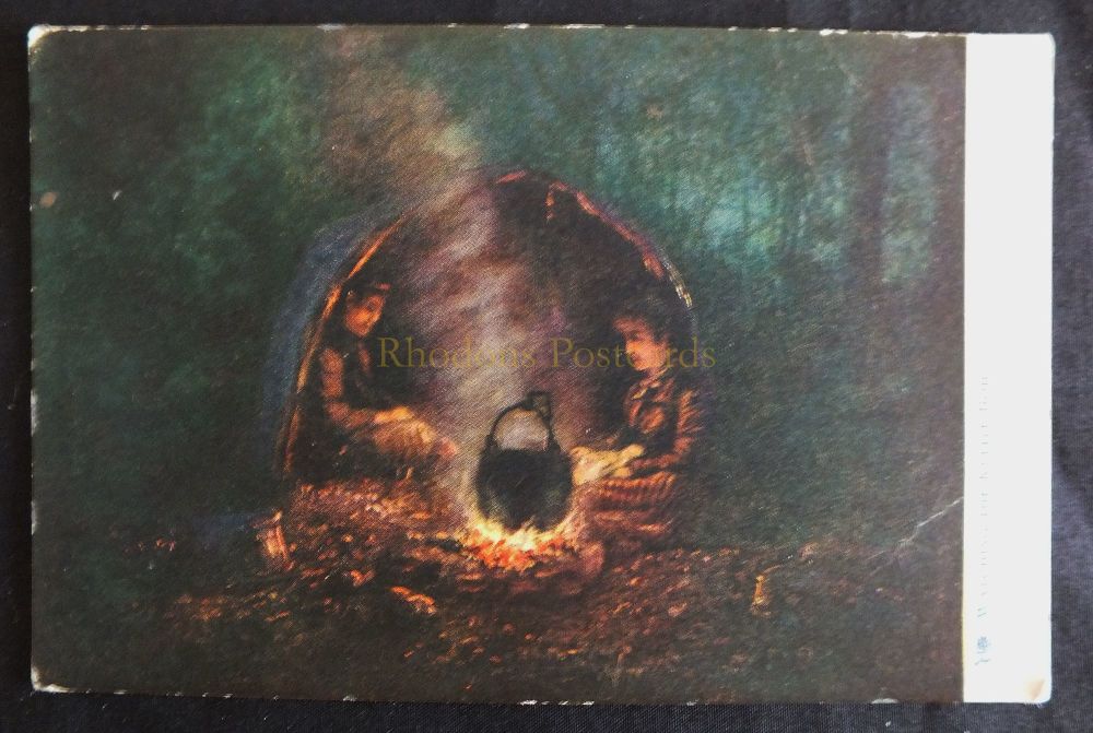 Tucks Oilette Firelight Series Postcard - 'Watching The Kettle Boil'