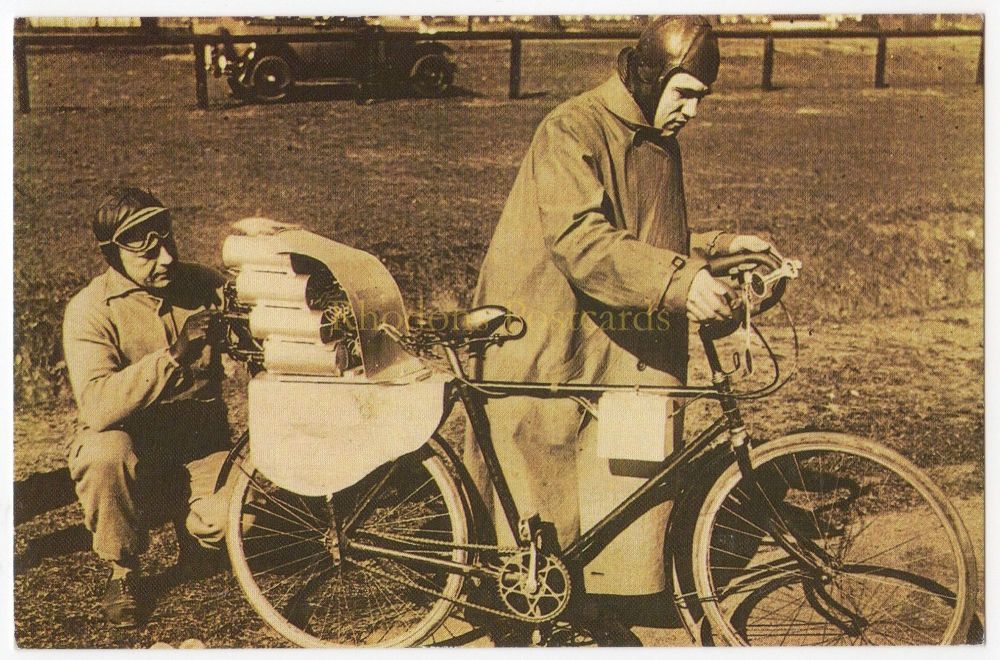 Rocket Driven Bicycle - Explodes March 1931 - Nostalgia Repro Postcard