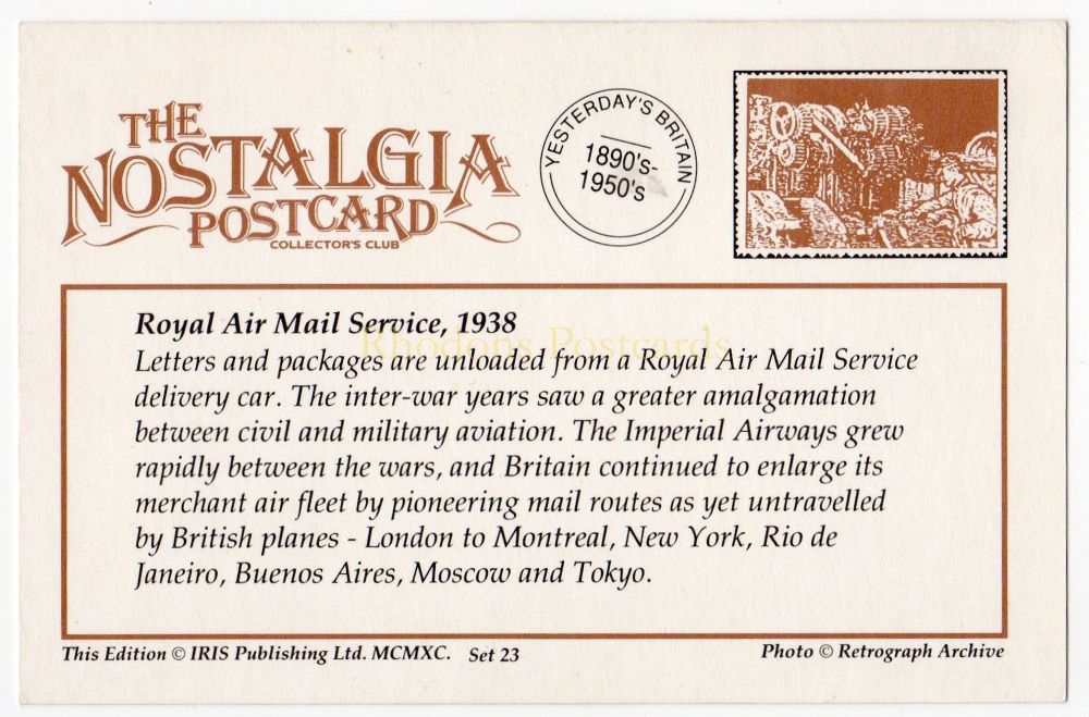 Royal Air Mail Service 1938 - Nostalgia Repro Postcard