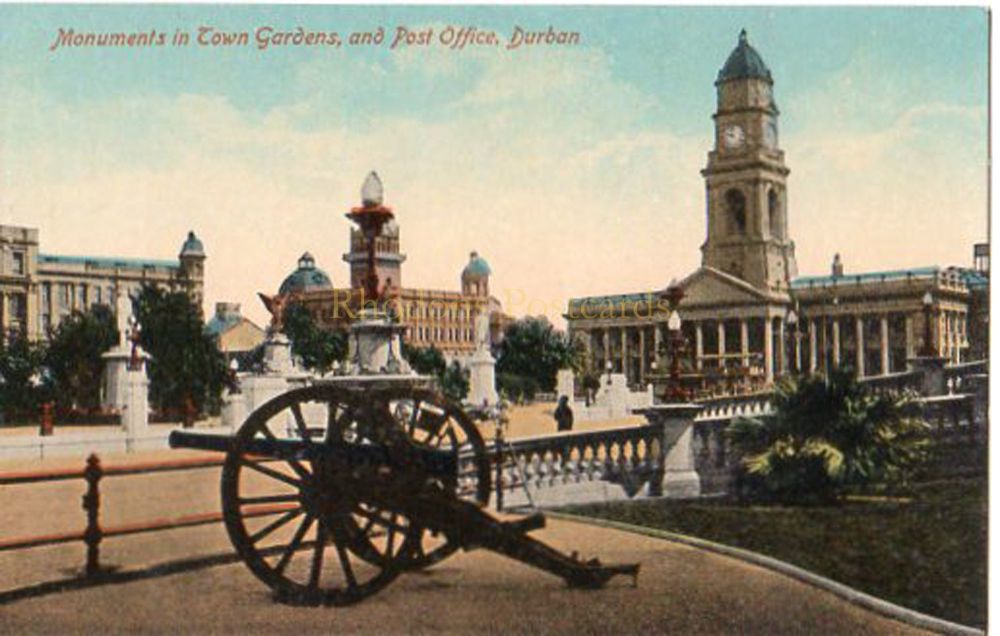 South Africa - Monuments In Town Gardens And Post Office, Durban - Early 1900s Postcard