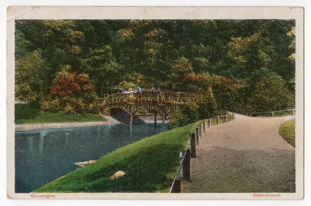 Netherlands - Groningen Sterrebosch - Park and Bridge View - Early 1900s Postcard