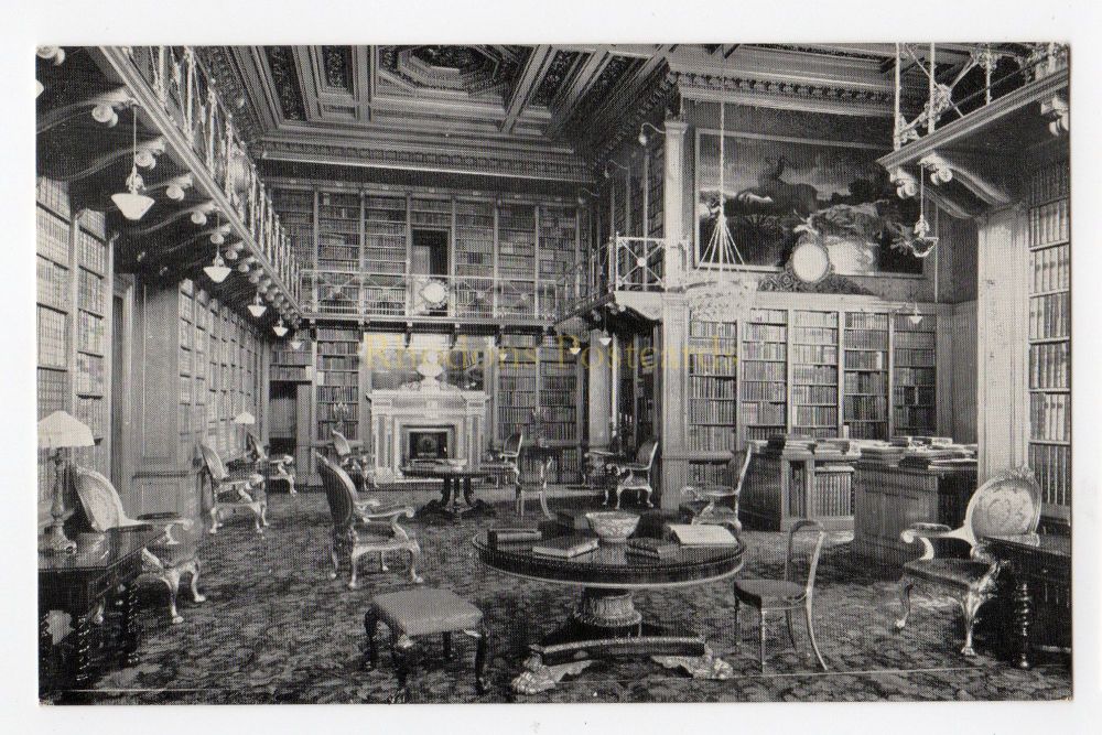 The Library, Alnwick Castle, Northumberland - Real Photo Postcard