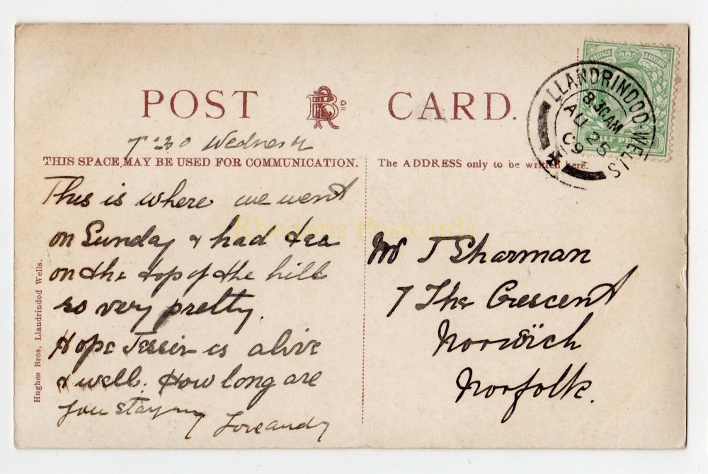 Shaky Bridge, Llandrindod Wells, Wales - Early 1900s Postcard  | Sent To Mr J SHARMAN, Norwich 1909