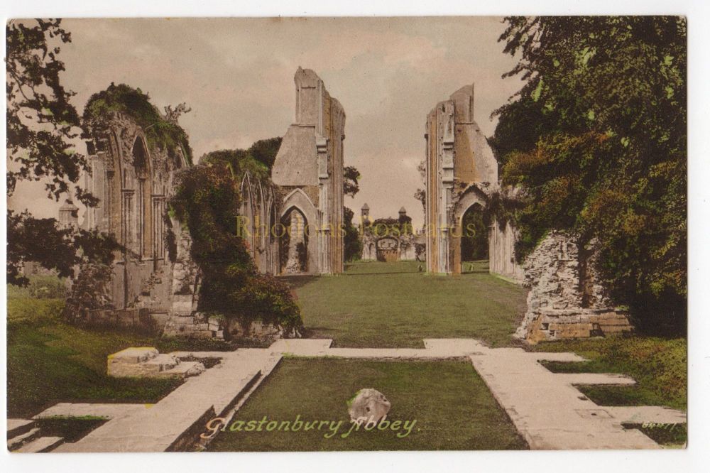 Glastonbury Abbey, Somerset - Early 1900s Colour Postcard