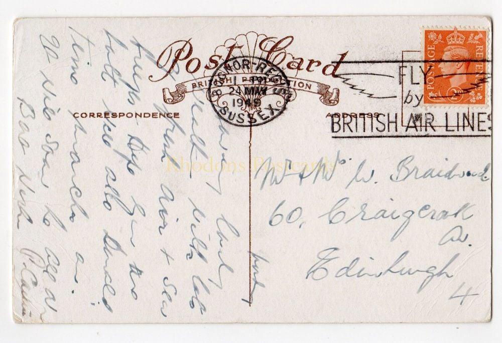 Postal History - Fly By British Airlines Postmark On 1940s Postcard