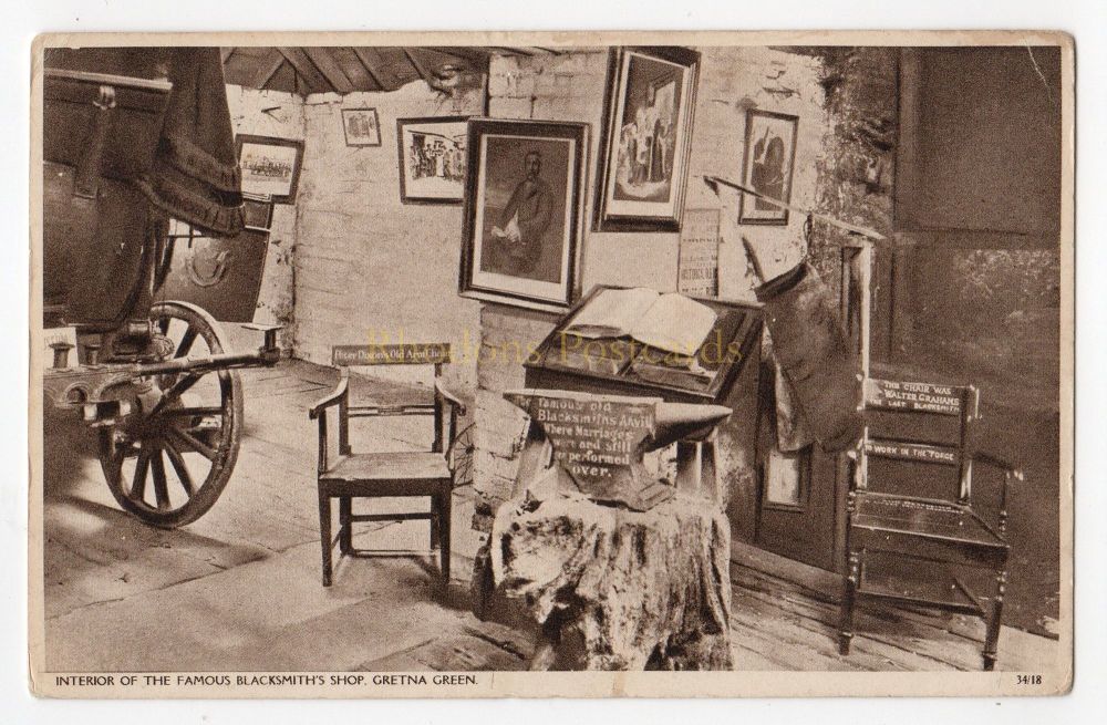 Gretna Green - Famous Blacksmith Shop, Interior View - Hugh Mackie Postcard