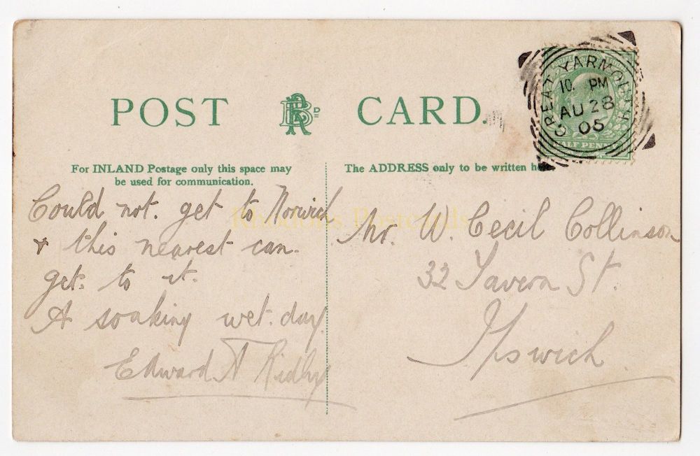 Family History / Postal History Postcard-Sent To Mr W CECIL COLLINSON Augus