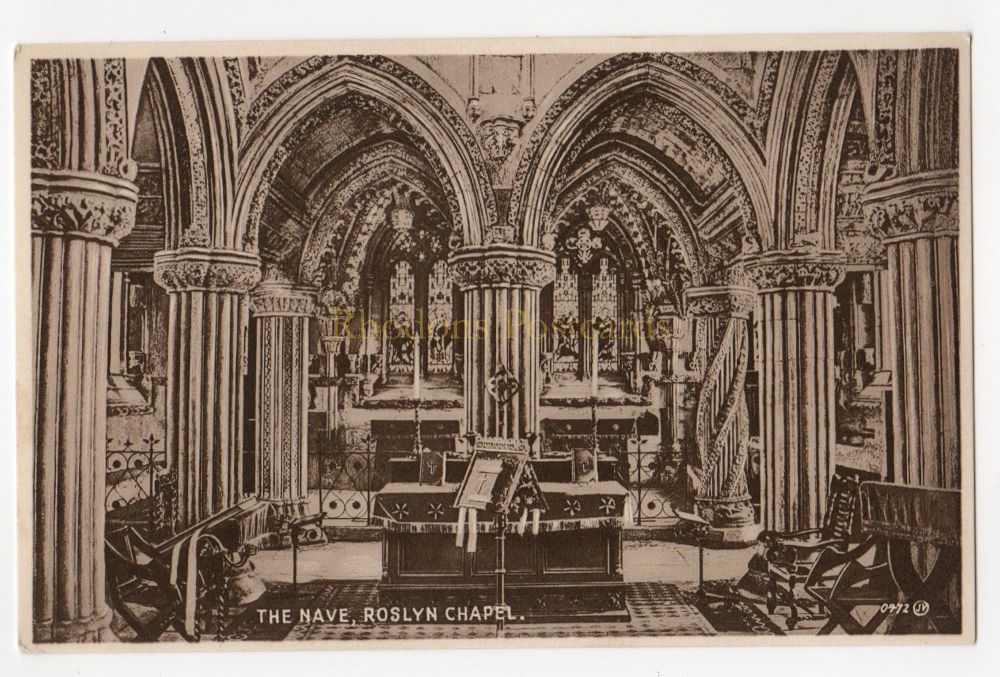 The Nave, Rosslyn Chapel, Roslin - Early 1900s Valentines Sepiatype Postcard