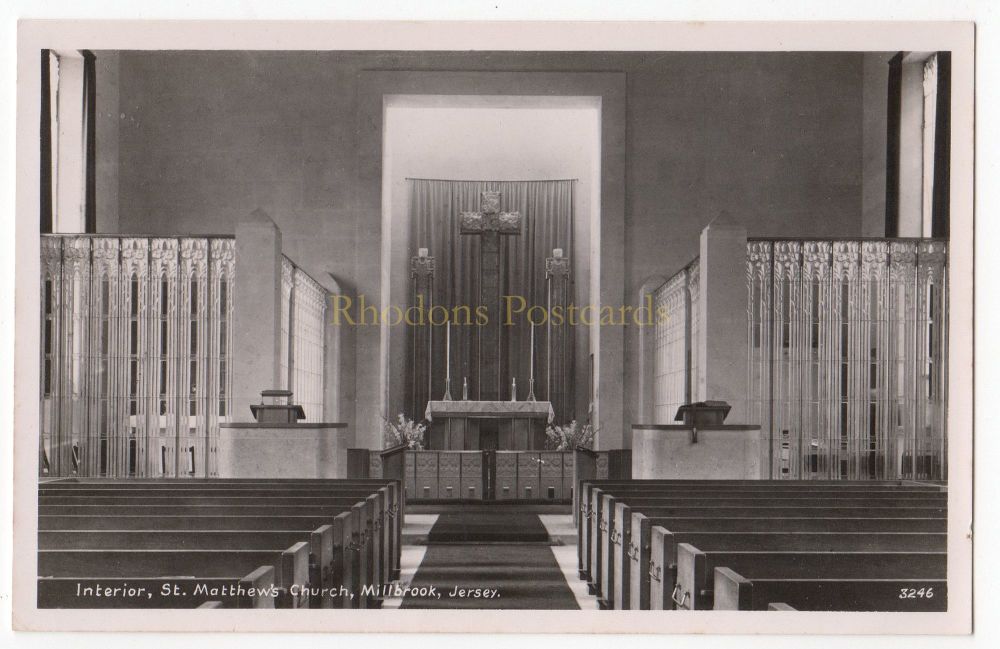 Interior View, St Matthews Church, Millbrook, Jersey C I - RP Postcard