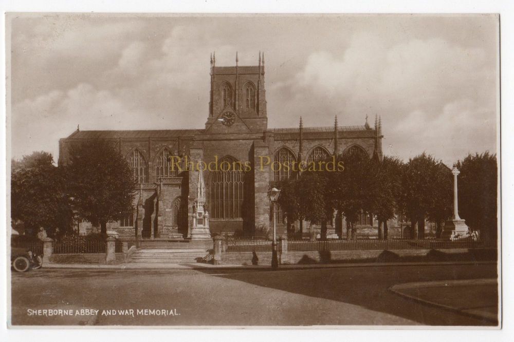 Sherborne Abbey And War Memorial - Real Photo Postcard