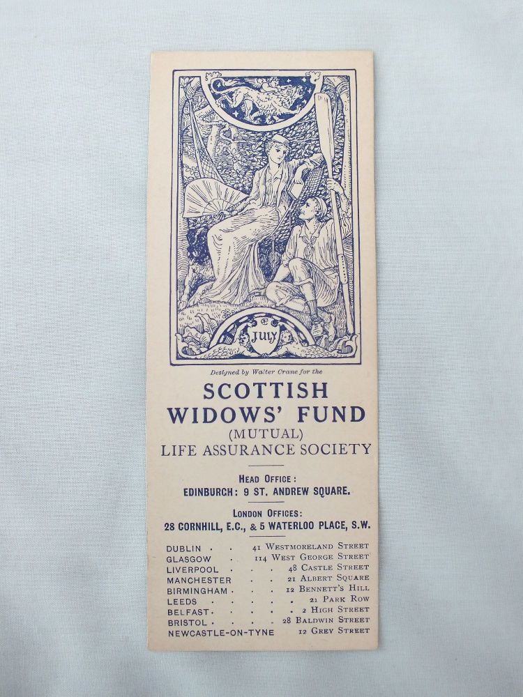 Walter Crane Art Nouveau Design Bookmark, Advertising For The Scottish Widows Fund (Mutual) Life Assurance Society, Edinburgh