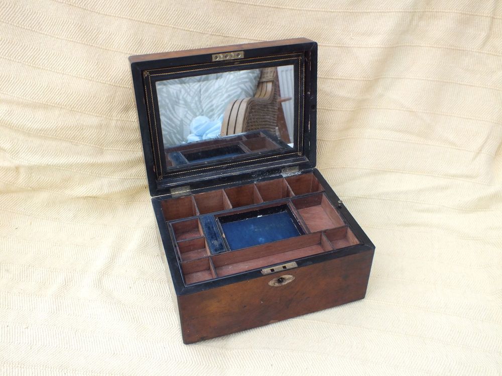 Antique Wooden Vanity Box With Secret Drawer - For Restoration
