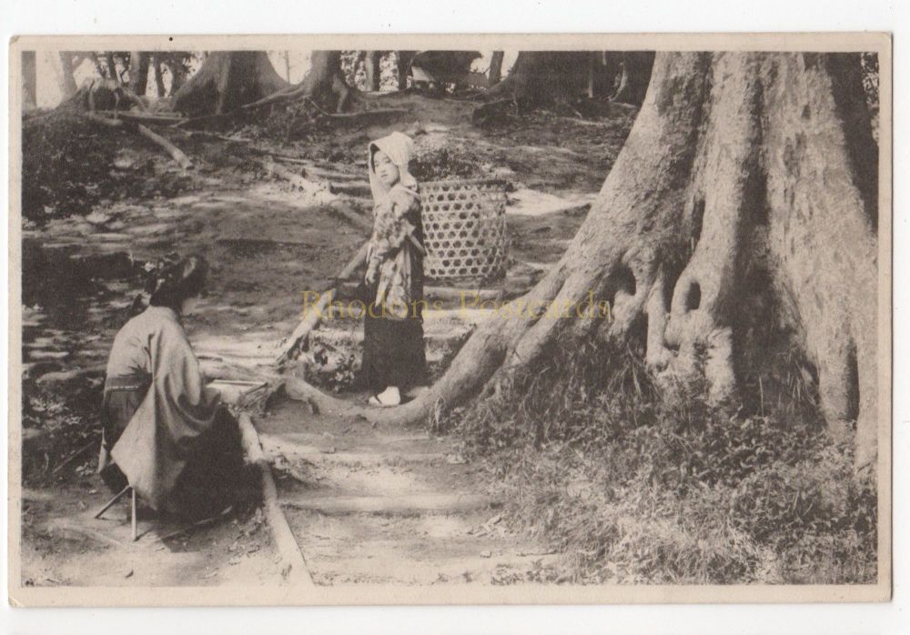 Japan - Artist and Crop Gatherer At Work - Early 1900s Postcard