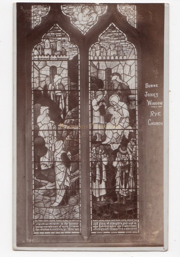 Rye Church, East Sussex-Burne Jones Stained Glass Window-Early 1900s Photo Postcard