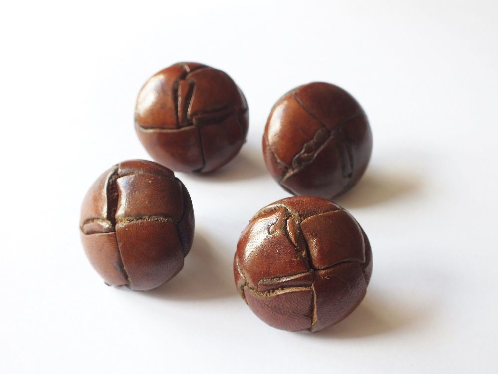 Vintage Leather Coat Buttons x4 - 30mm Diameter - Leather Loop Shanks
