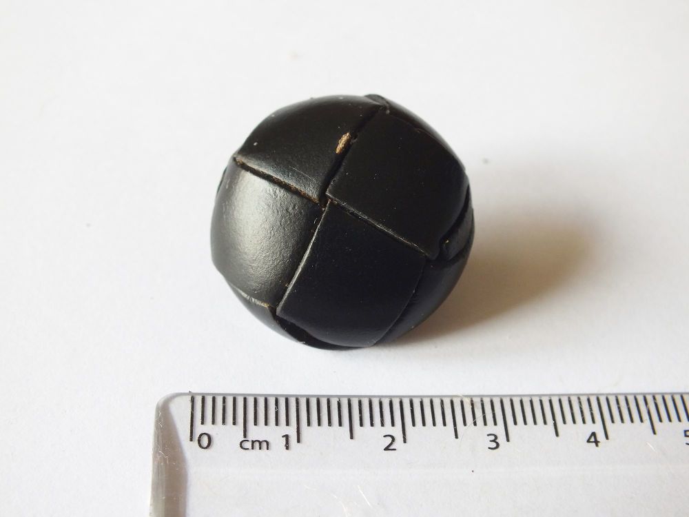 Single Leather Covered Coat Button- Metal Tunnel Hoop Shank-30mm Diameter-Circa 1950s Vintage