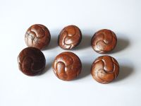 Leather Covered Buttons x6 - Early 1900s Vintage-15mm Diameter-Metal Tunnel Shanks