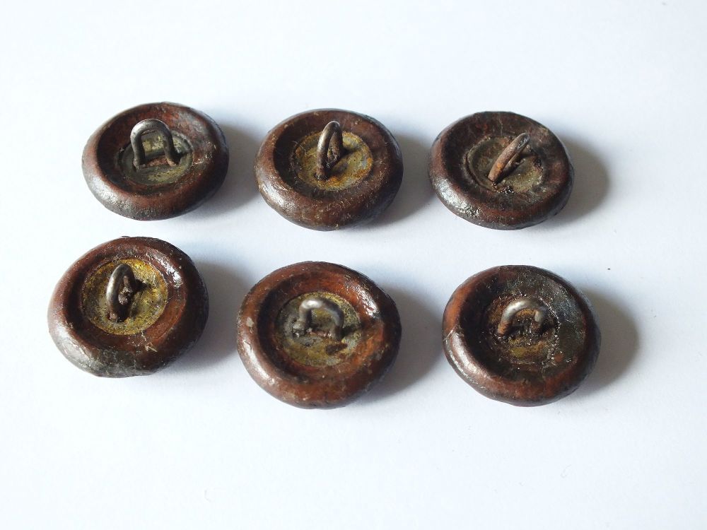Leather Covered Buttons x6 - Early 1900s Vintage-15mm Diameter-Metal Tunnel Shanks