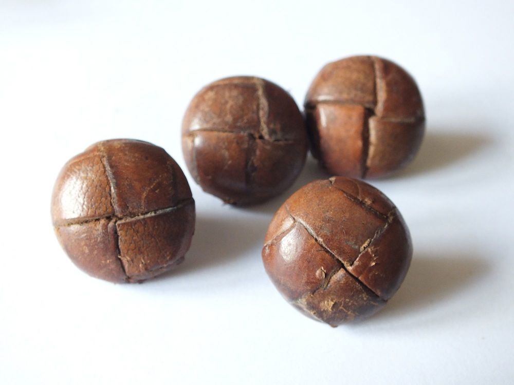 Woven Leather 'Collared'  Coat /Jacket Buttons 25mm Diameter x4-Circa 1950s 1960s Vintage