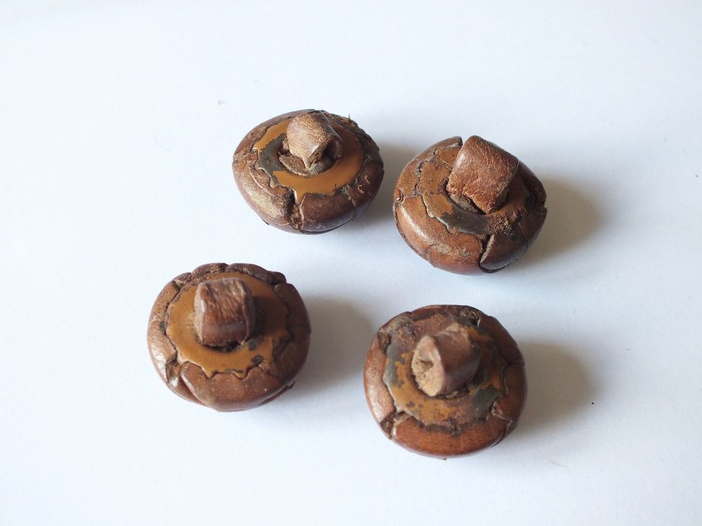 Woven Leather 'Collared'  Coat /Jacket Buttons 25mm Diameter x4-Circa 1950s 1960s Vintage
