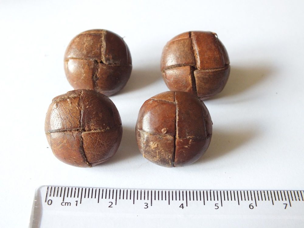 Woven Leather 'Collared'  Coat /Jacket Buttons 25mm Diameter x4-Circa 1950s 1960s Vintage