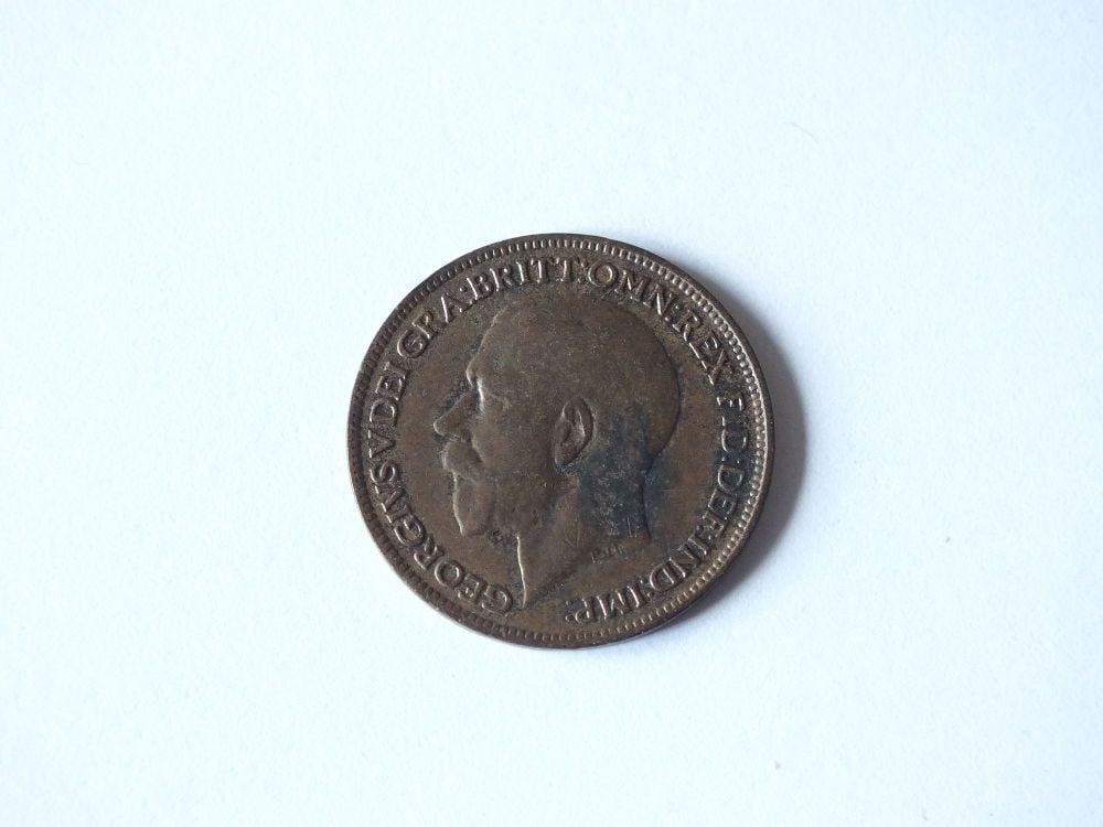 1915 British Farthing Coin-King George V
