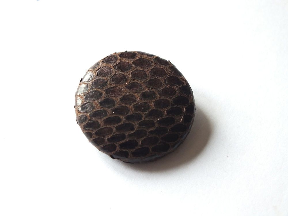 Snakeskin Effect Brown Leather Button-30mm Diameter-Passementerie