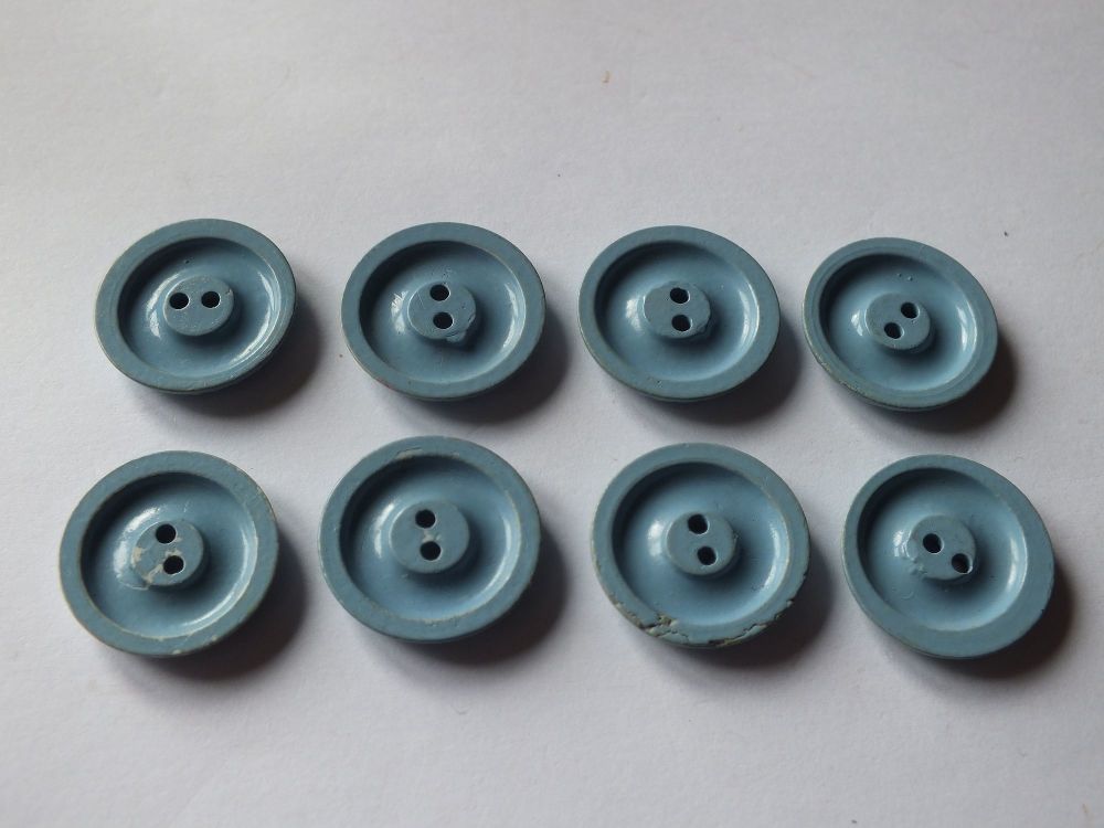 Blue Celluloid Buttons - Set of 8 - 20mm Diameter - 1930s/40s Vintage