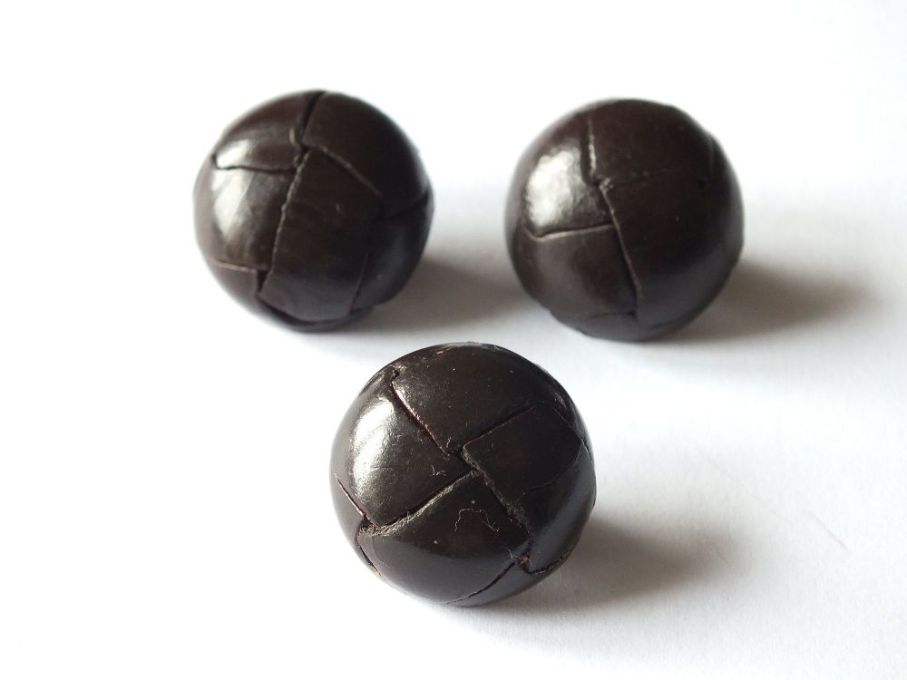 Vintage Woven Leather Jacket Buttons x3 - Football Style - 20mm Diameter - 1950s / 1960s Era