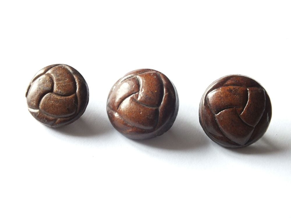 Pressed Leather Football Style General Service Tunic Buttons x3 - Mixed Sizes - Early 1900s WWI Era