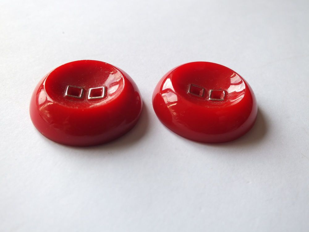 Art Deco Czech Red Glass Coat Buttons x2-30mm Diameter