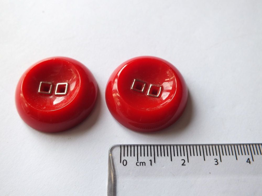 Art Deco Czech Red Glass Coat Buttons x2-30mm Diameter