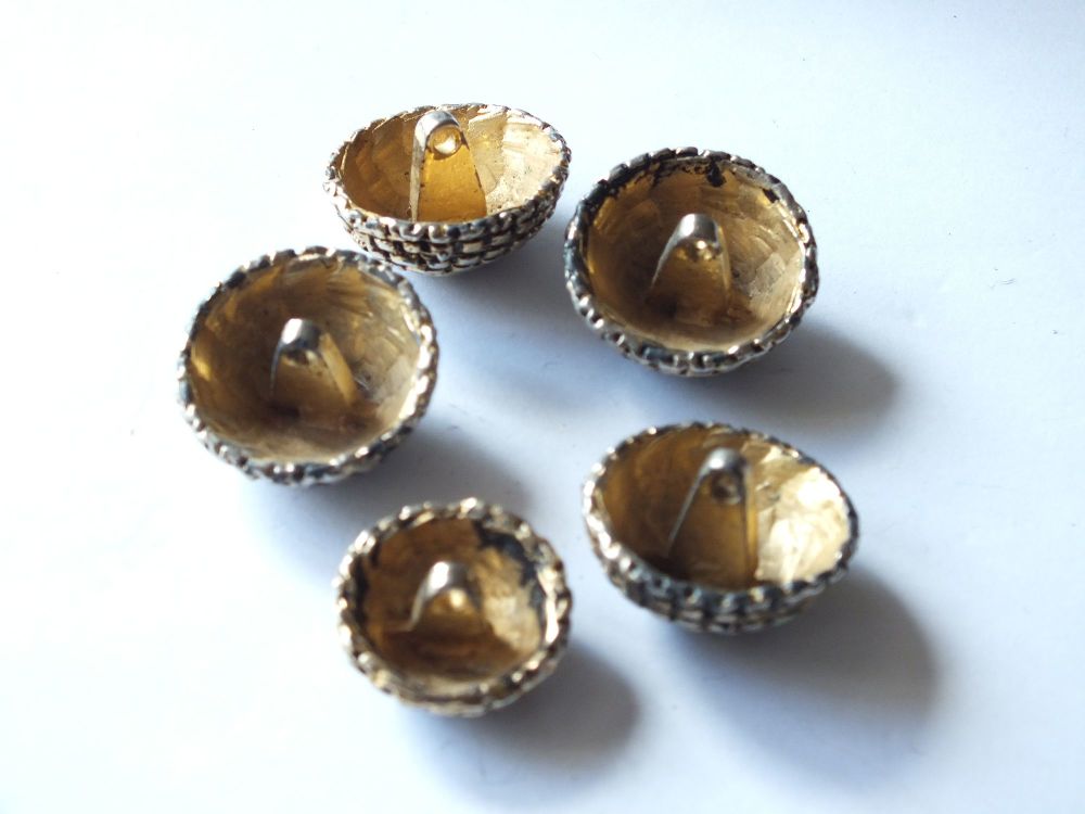 Womens Domed Gilt Metal Buttons - Mixed Lot of 5 - Circa 1950s/60 Vintage
