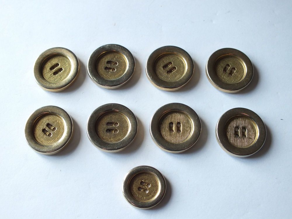Gilt Metal Blazer Buttons 22mm x8 (Plus 17 mm x1)