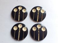 Art Deco Celluloid Womens Coat Buttons x4-Two Tone Black and White-30mm Diameter-2 Hole Sew Through