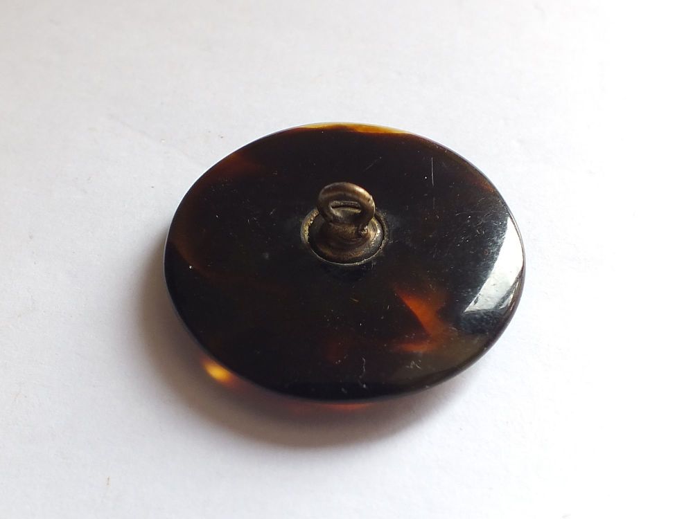 Faux Tortoiseshell Celluloid Coat Button-35mm Diameter-Brass Loop Shank With Collet-Circa 1920s Vintage