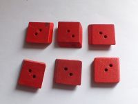 Art Deco Design Red Wooden Buttons x6-2 Hole Sew Through-Circa 1930s Vintage