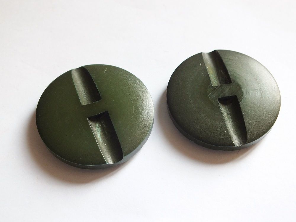 Green Coloured Wood Buttons x2 For Womens Coats-35mm Diameter-Circa 1980s Vintage