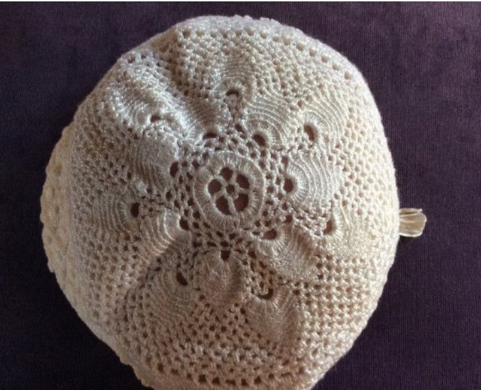 Antique Baby Bonnet or Cap- Crochet-Silk Lined-Victorian Edwardian Era