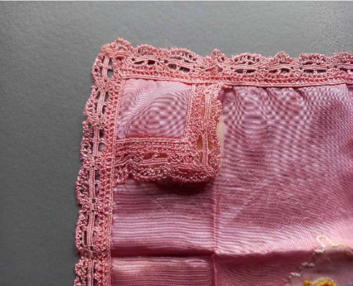 Hand Embroidered Silk Handkerchief With Powder Puff-Kings Royal Rifle Corps-K.R.R-Pink
