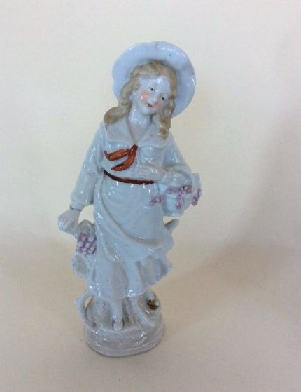 Antique German Porcelain Figurine-Lady Selling Grapes-Early 1900s