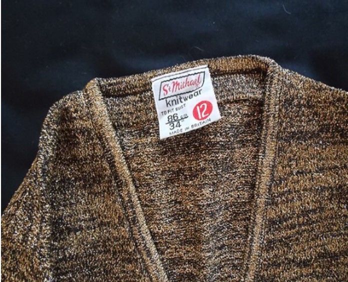 Ladies Cardigan, Jacket-Metallic Gold Lurex-1960s Vintage-St Michael M & S-Marks And Spencer