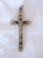 Vintage Crucifix-Large Size Pectoral Style With Wood Inlay-Rosary Cross-Religious Necklace Pendant