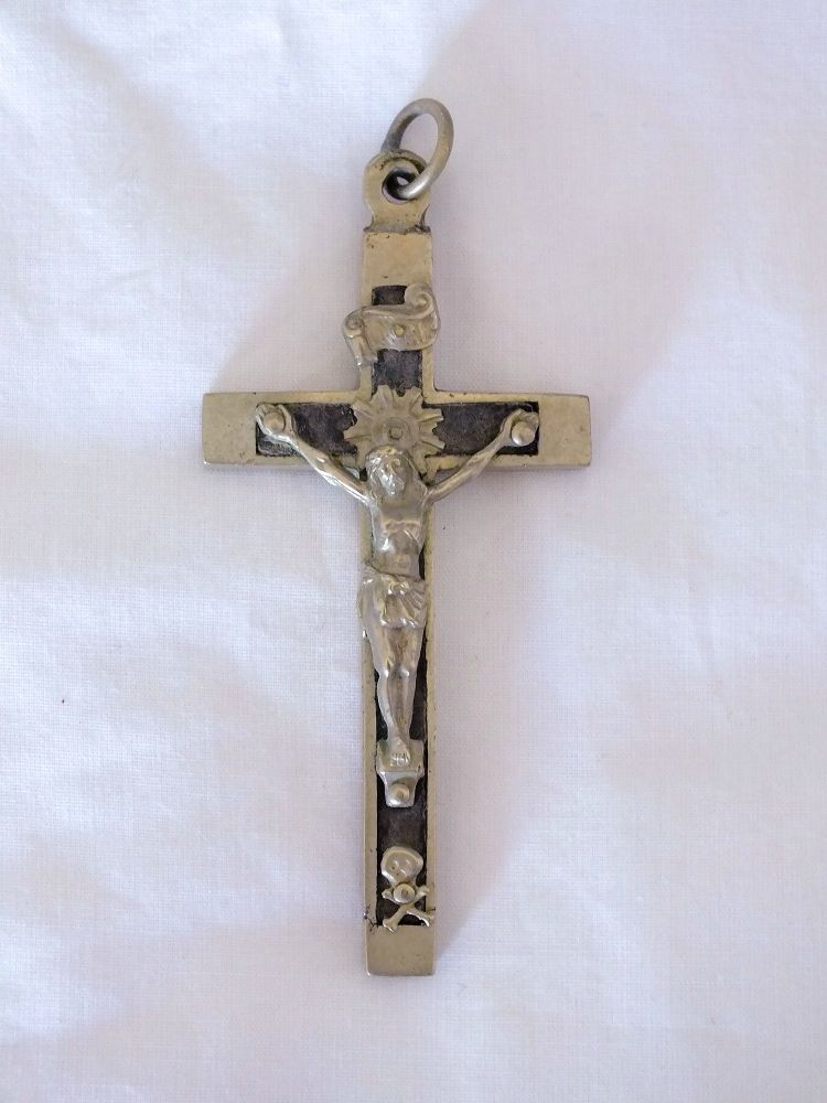 Vintage Crucifix-Large Size Pectoral Style With Wood Inlay-Rosary Cross-Religious Necklace Pendant