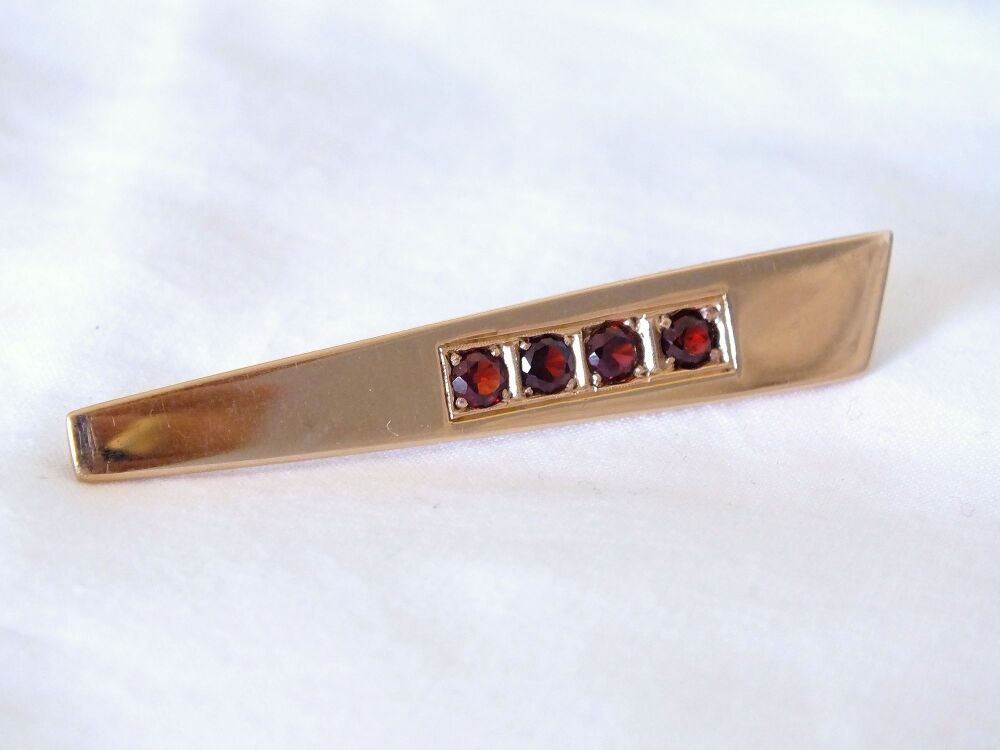 Vintage Tie Pin-Gold Tone With Red Insets-Modern Mid 20th Century Design