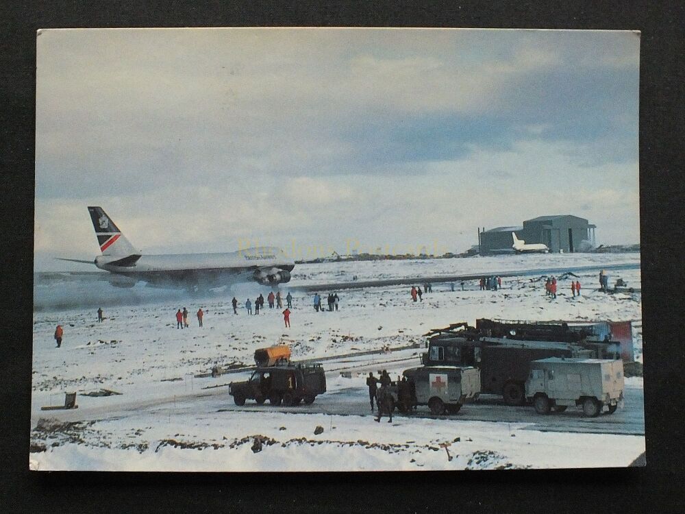 Falkland Islands-Mount Pleasant Airport-Circa 1980s Postcard With View of Airport, Aircraft and Vehicles